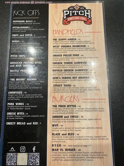 Menu At The Pitch Sports Bar Grill Dunbar