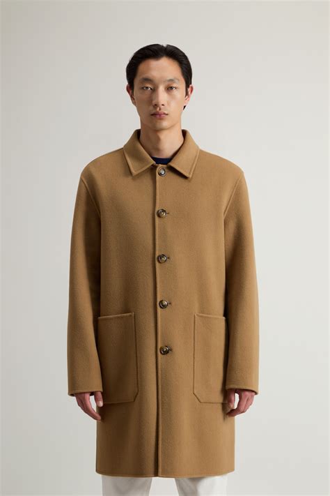 Men S Coat In Pure Virgin Wool Beige Woolrich Us