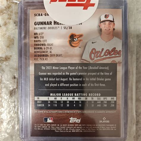 Topps Stadium Club Autographs Scba Gh Gunnar Henderson Au Rc