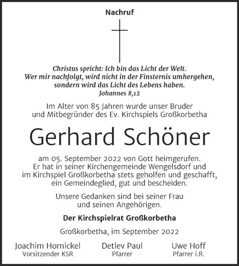 Traueranzeigen von Gerhard Schöner abschied nehmen de