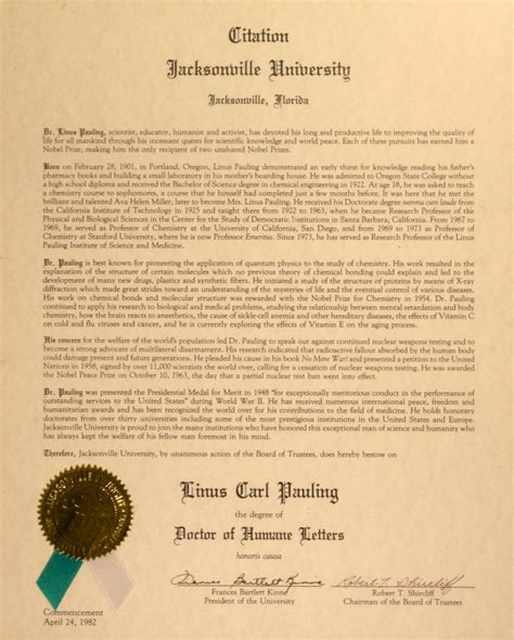 Jacksonville University Doctor Of Humane Letters Honoris Causa