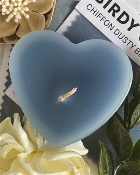 Large Dusty Blue Colored Floating Heart Candles Unscented Candle