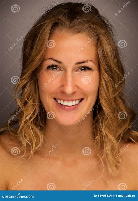 Beauty Portrait Of A Cute Brunette Woman With Curly Hair Over Bl Stock Photo Image Of Face