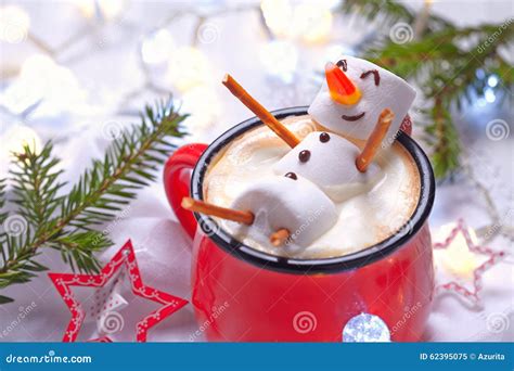 Hot Chocolate With Melted Snowman Stock Image Image Of Chocolate