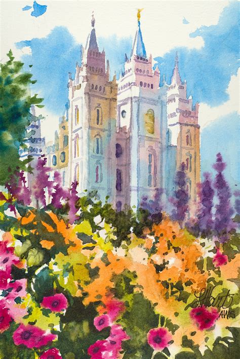 Salt Lake LDS Temple Painting, Salt Lake Temple Spring Painting, Utah