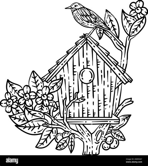 Bird House Spring Coloring Page for Adults Stock Vector Image & Art - Alamy