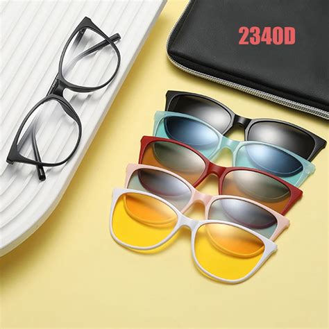 6 In 1 Spectacle Frame Women With 5 PCS Clip On Polarized Sunglasses