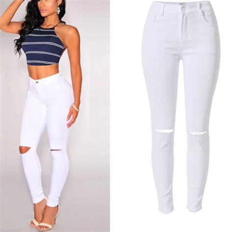 Femmes Taille Haute Blanc Jeans Pantalon Femme Stretch Crayon Pantalon