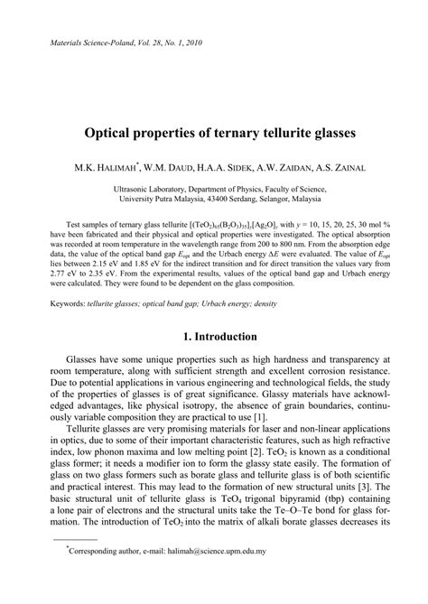 (PDF) Optical properties of ternary tellurite glasses