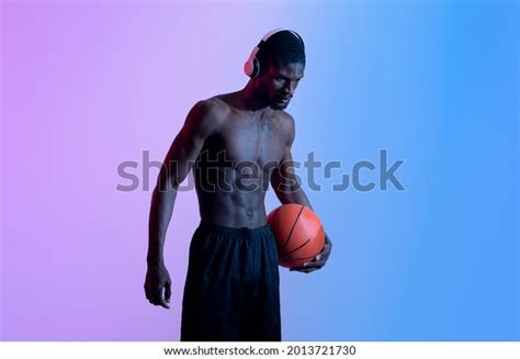Portrait Motivated Black Basketballer Naked Torso Stock Photo