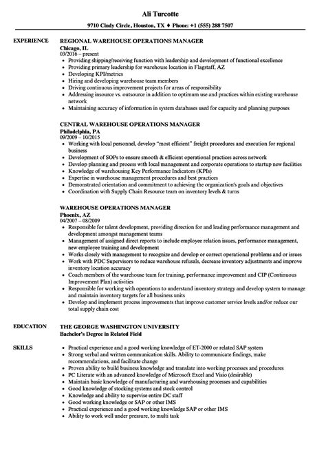 Warehouse Operations Manager Resume Samples Velvet Jobs