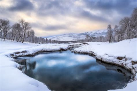 Geothermal Hot Springs In A Snowy Winter Landscape Stock Illustration Illustration Of Water