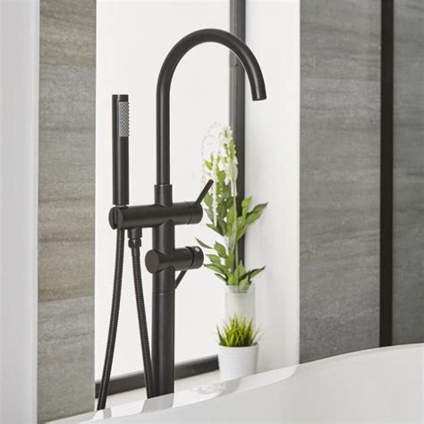 Milano Nero Modern Freestanding Bath Shower Mixer Tap With Hand