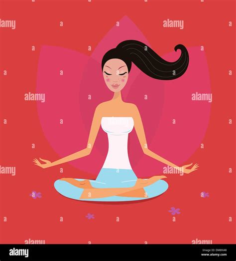 Yoga Girl In Lotus Position Isolated On Red Background Stock Vector