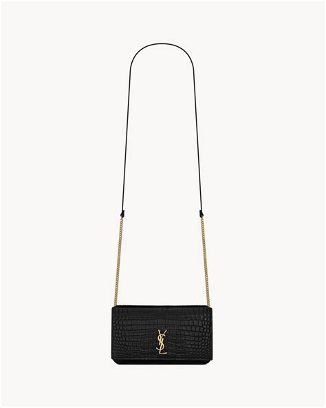 Cassandre Phone Holder In Shiny Crocodile Embossed Leather Saint