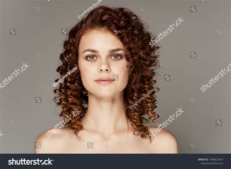 Pretty Woman Naked Shoulders Curls Lips Stock Photo Shutterstock