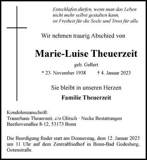 Traueranzeigen Von Marie Luise Theuerzeit GA Trauer De