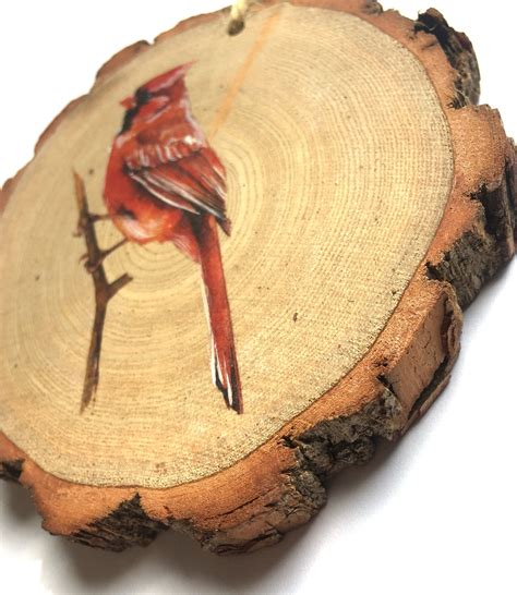 Cardinal Wood Tree Slice Ornament Etsy