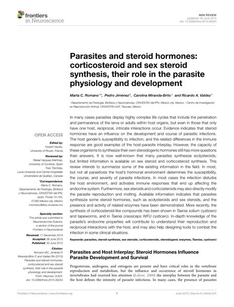 PDF Parasites And Steroid Hormones Corticosteroid And Sex Steroid Synthesis Their Role In