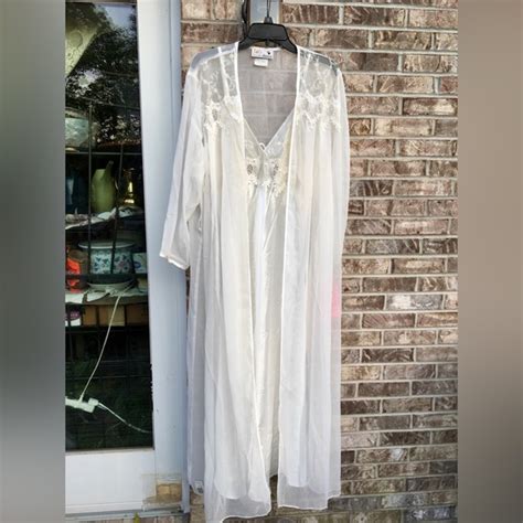 Intimates Sleepwear Vintage White Lace Robe Lingerie Slip Nightgown Set Poshmark