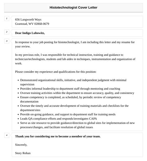 Histotechnologist Cover Letter Velvet Jobs