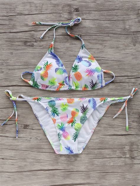 Off Charming Pineapple Print Self Tie String Women S Bikini Set