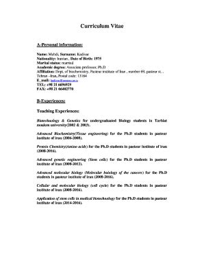 Fillable Online En Pasteur Ac Curriculum Vitae En Pasteur Ac Ir En