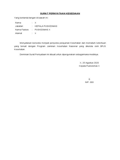 Surat Pernyataan Kesediaan Pdf