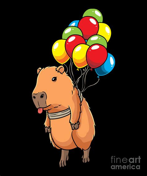 Capybara Giant Cavy Rodent With Balloons Capybara Digital Art By Zimstarus