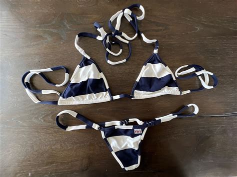 Wicked Weasel Sailor Stripe Bikini L Navy 449 Bottom Gem