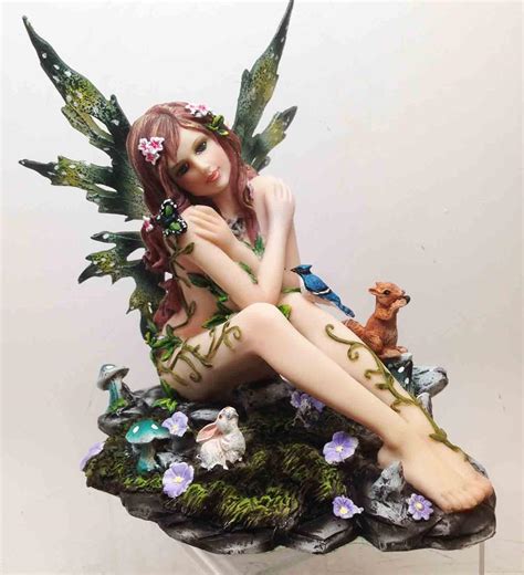 Faery Naked Forest Fairy Sitting With Bird Squirrel Butterfly Figurine Statue EBay