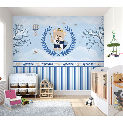 Papel De Parede Infantil Beb Urso Pr Ncipe Azul Personalizado Quarto