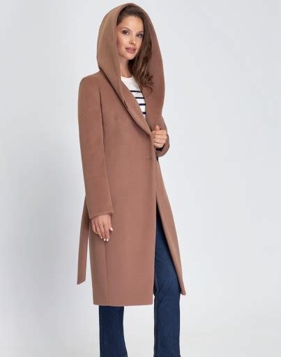 Zartex płaszcz damski cappuccino klasyczny z kapturem Zoe AW 23 rozmiar