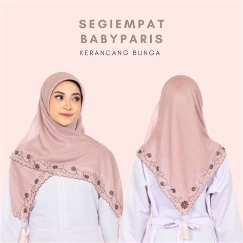 Jual Kerudung Hijab Segiempat Paris Premium Jilbab Motif Bordir