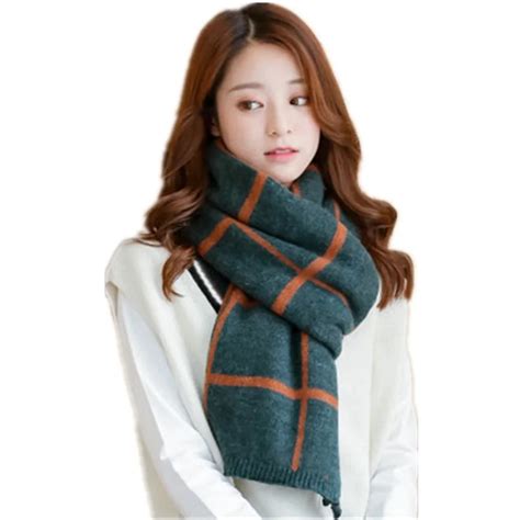 Plaid Scarves For Women Warm Cashmere Scarf Collar Lics Female Winter