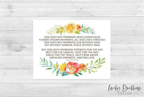 God Hath Not Promised Skies Always Blue Annie Johnson Flint Wall Art Poem Quote Floral Spring