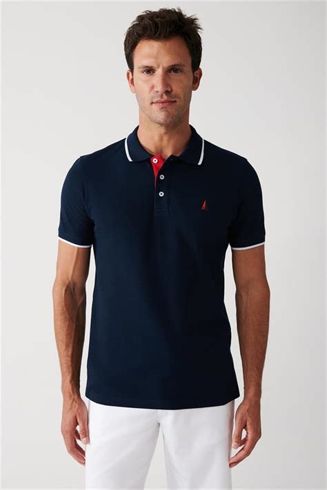 Lacivert Polo Yaka T Shirt 100 Pamuk Marine Baskılı Regular Fit