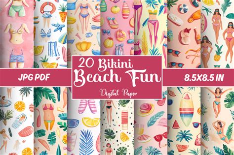 Bikini Beach Fun Digital Paper Graphic By Aftab Store Creative Fabrica