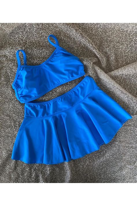 Elit Kız Çocuk Garson Esnek Ayarlanabilir Askı Mavi Etekli Bikini Takım Fiyatı Yorumları