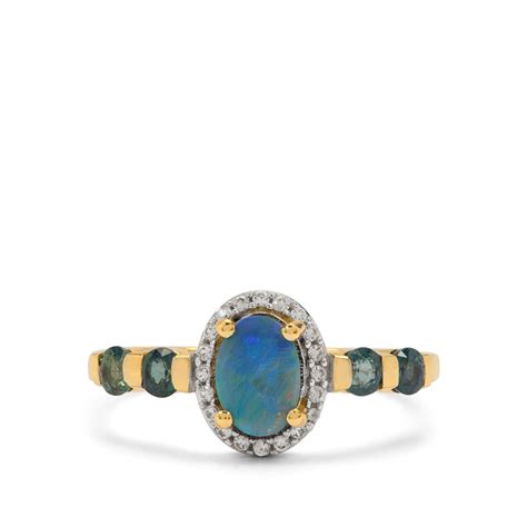 Crystal Opal On Ironstone Australian Blue Sapphire And White Zircon 9k