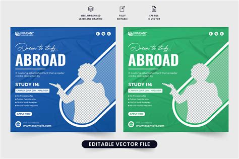 Abroad University Education Social Media Post Template With Blue And