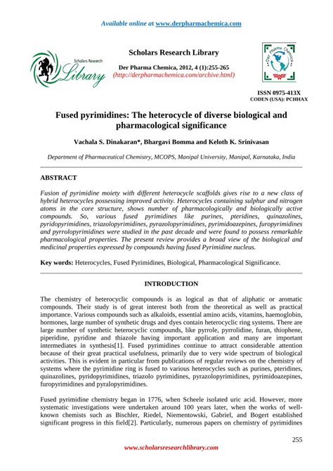 PDF Fused Pyrimidines The Heterocycle Of Diverse Biological And