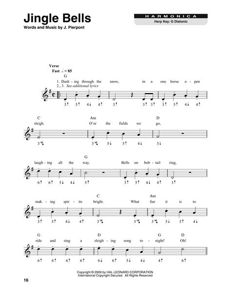 Jingle Bells By J Pierpont Sheet Music For Harmonica At Sheet Music Direct