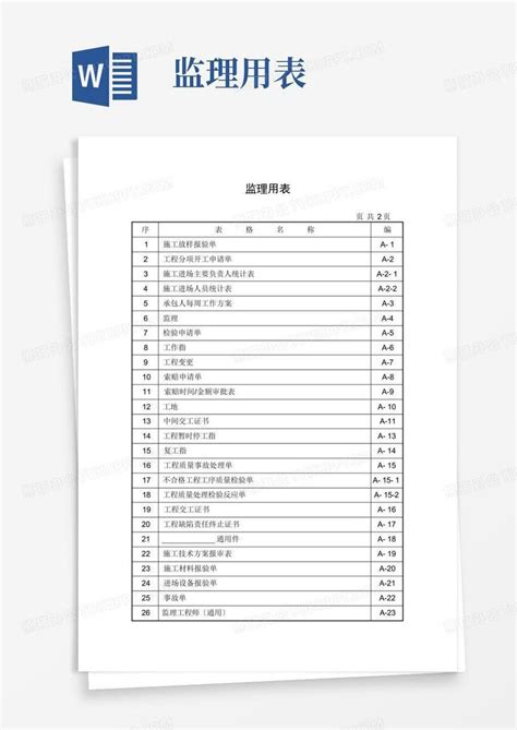 监理用表目录word模板下载编号qggpaaev熊猫办公