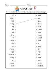 Opposite adjectives worksheets