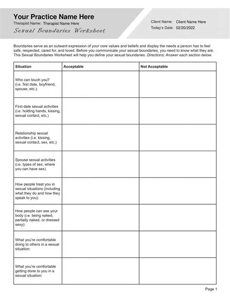 Sexual Boundaries Worksheet Pdf