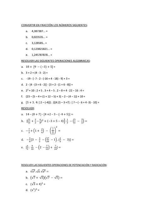 Ejercicios Introlog Convertir En Fraccin Los Nmeros