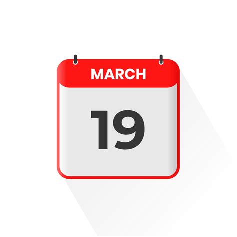 19th March calendar icon. March 19 calendar Date Month icon vector