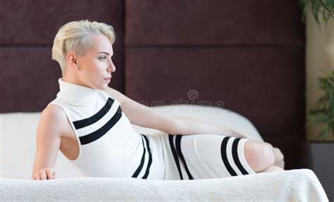 Portrait Blonde With Short Hair Stock Photo Image Of Female Style 72320276