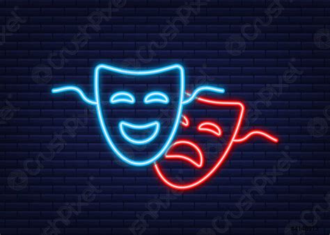 Comedy and tragedy theatrical masks Neon style Vector illustration ...